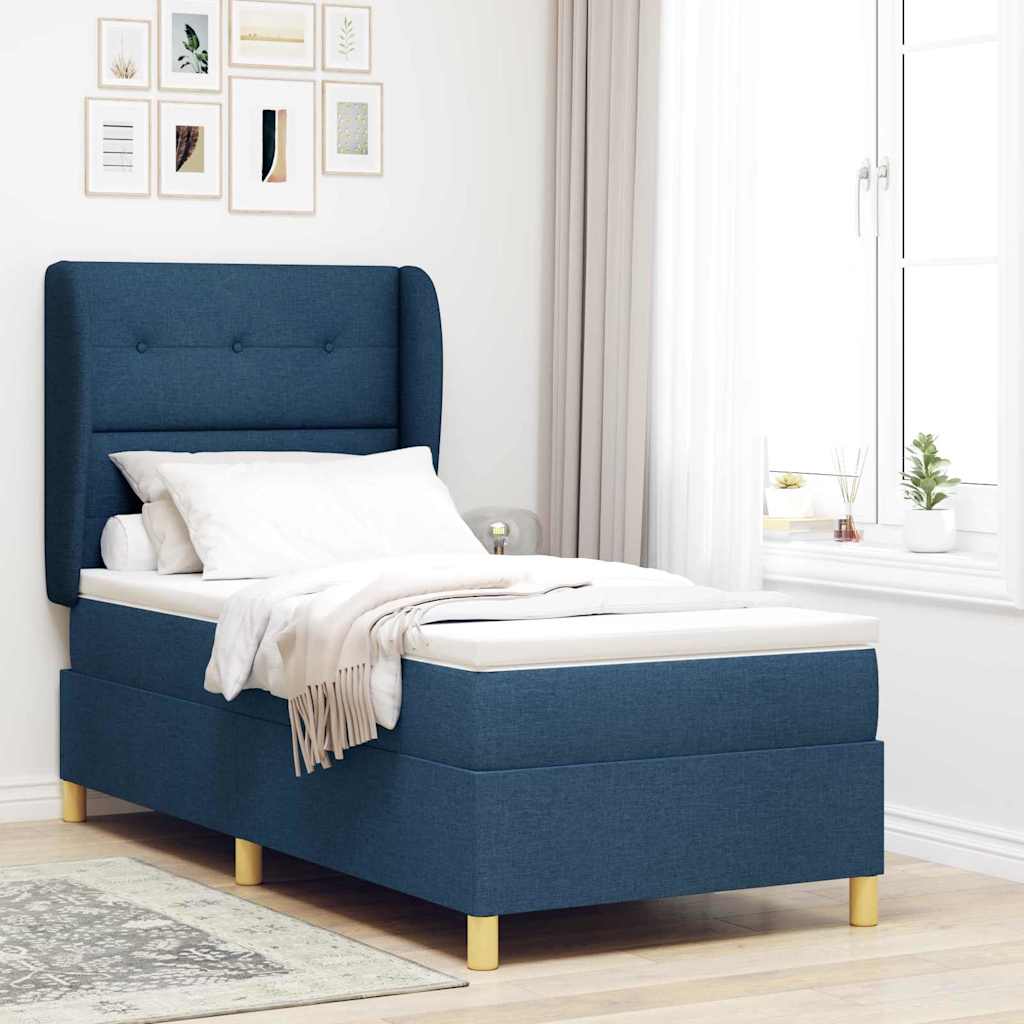 Boxspringbed met hoofdeinde Blauw 200 x 90 cm Stof