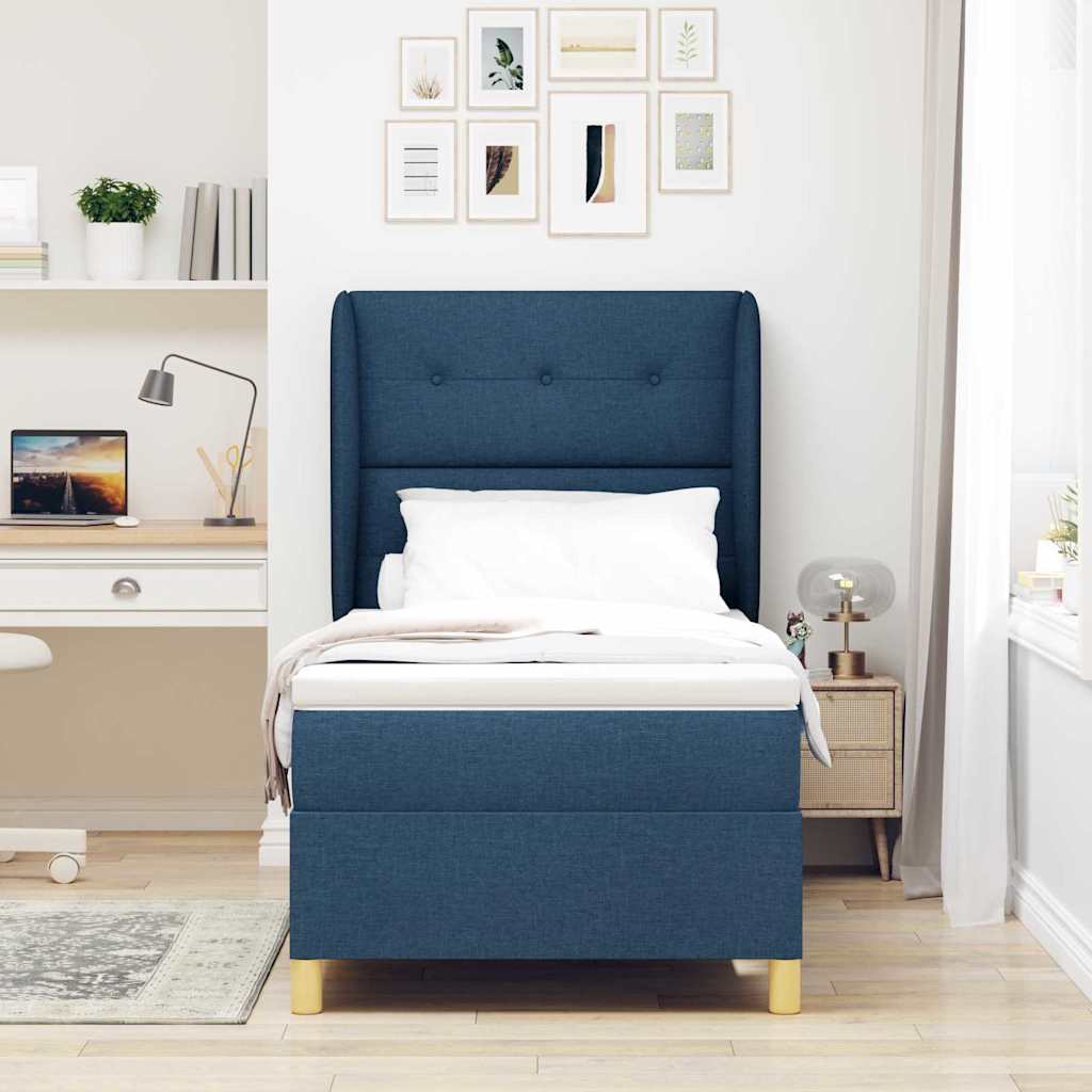Boxspringbed met hoofdeinde Blauw 200 x 90 cm Stof