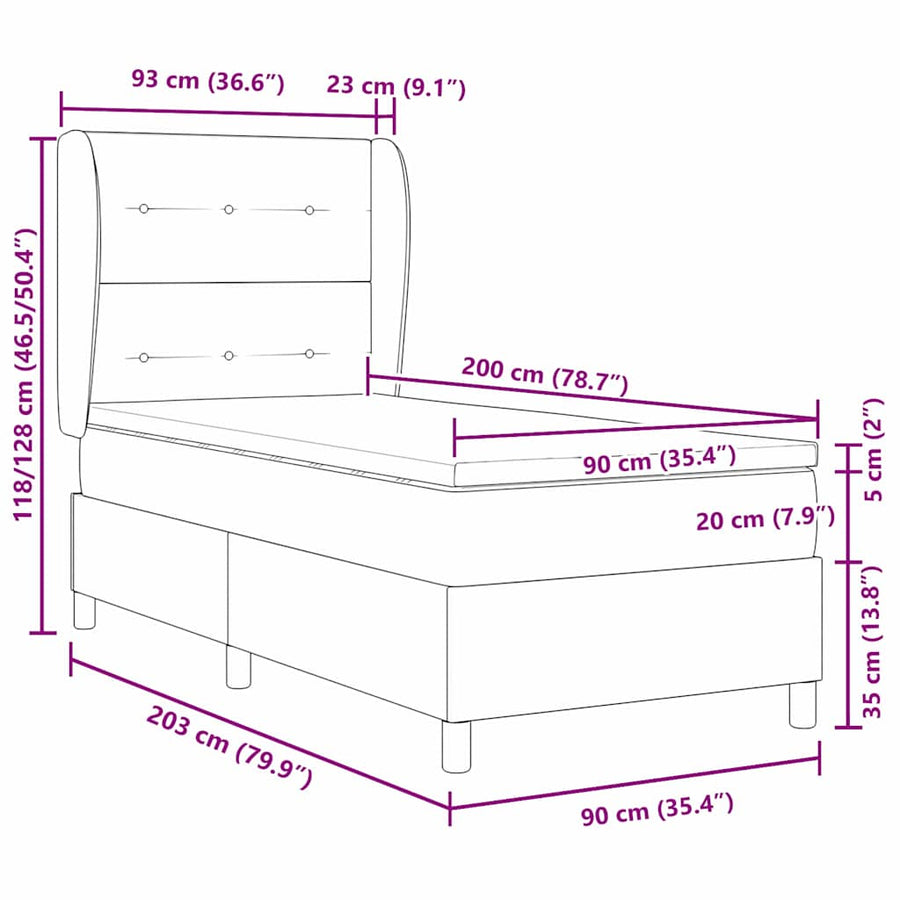 Boxspringbed met hoofdeinde Blauw 200 x 90 cm Stof