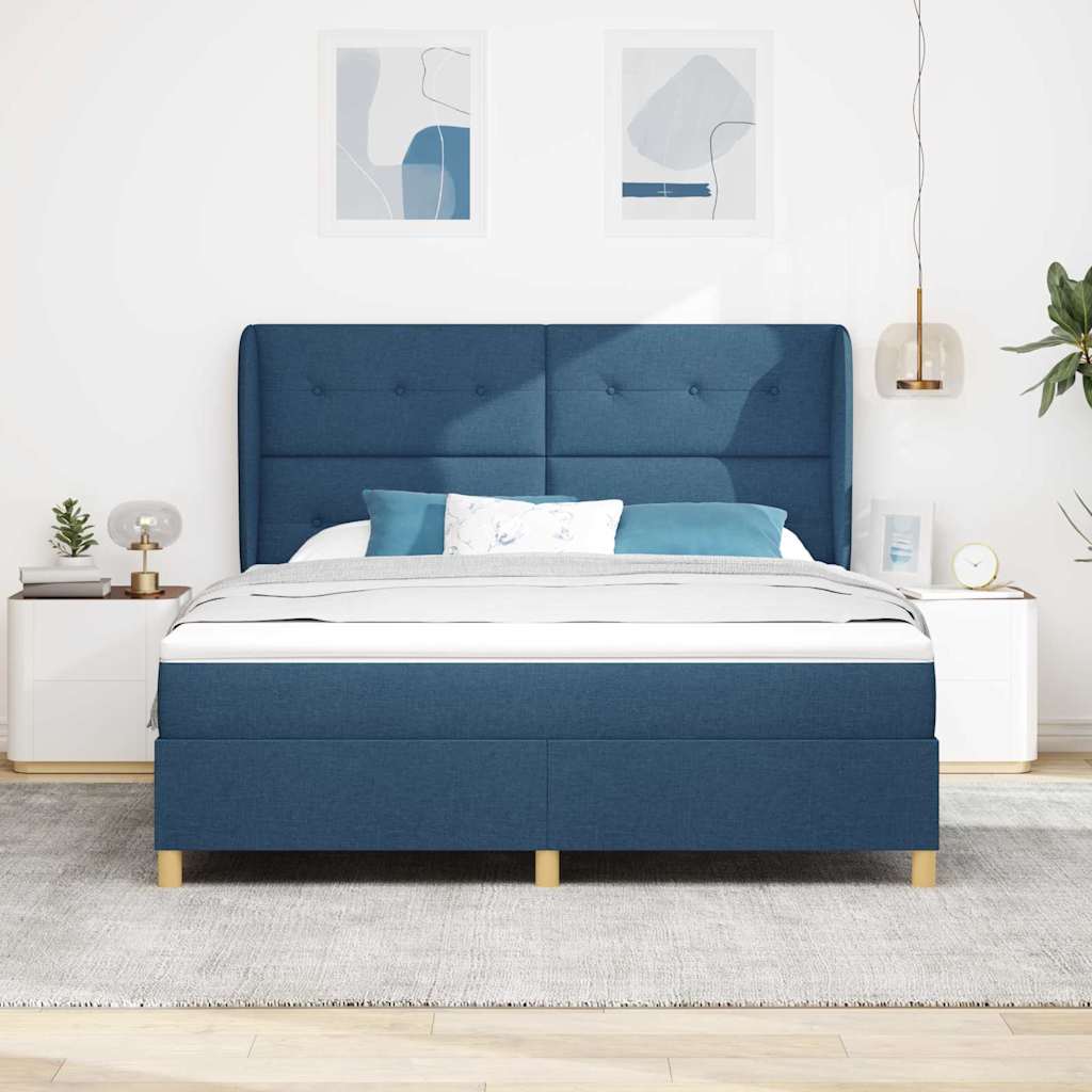 Boxspringbed met hoofdeinde Blauw 200 x 180 cm Stof