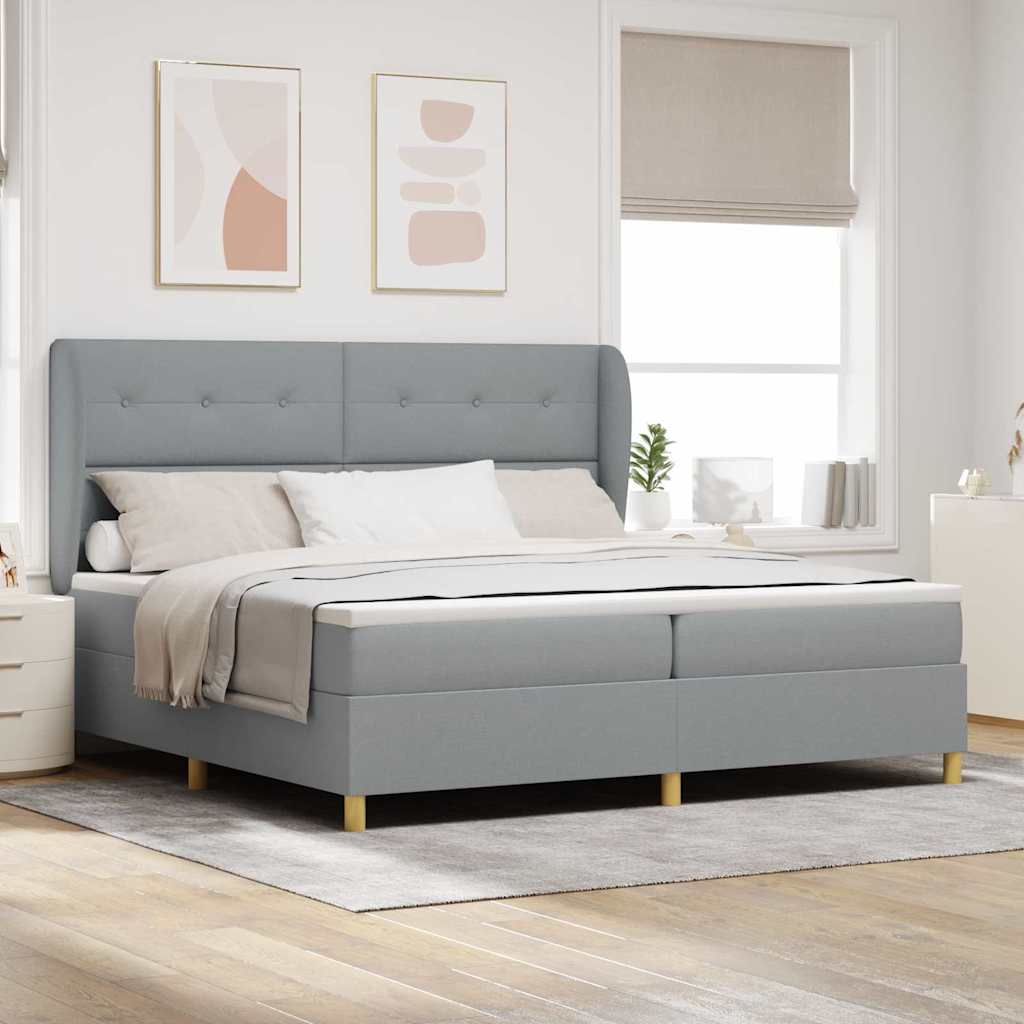Boxspringbed met hoofdeinde Lichtgrijs 200 x 200 cm Stof