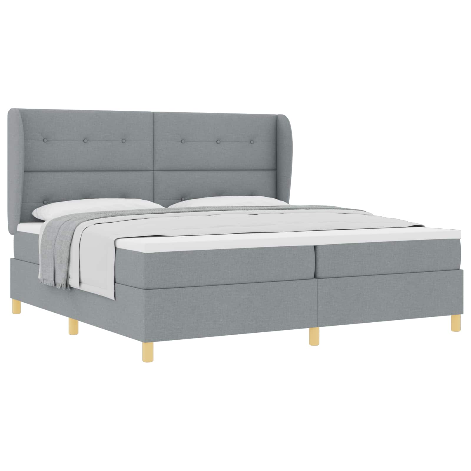 Boxspringbed met hoofdeinde Lichtgrijs 200 x 200 cm Stof