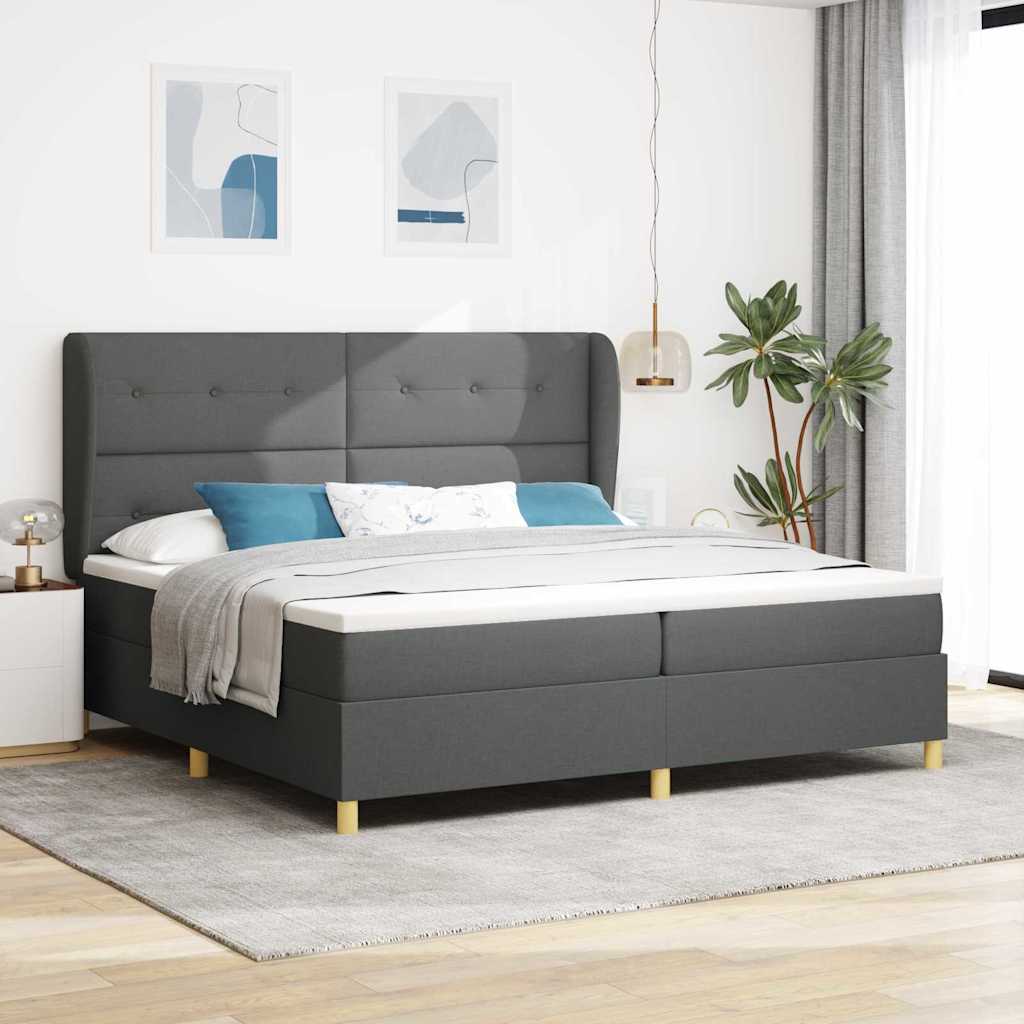 Boxspringbed met hoofdeinde Donkergrijs 200 x 200 cm Stof