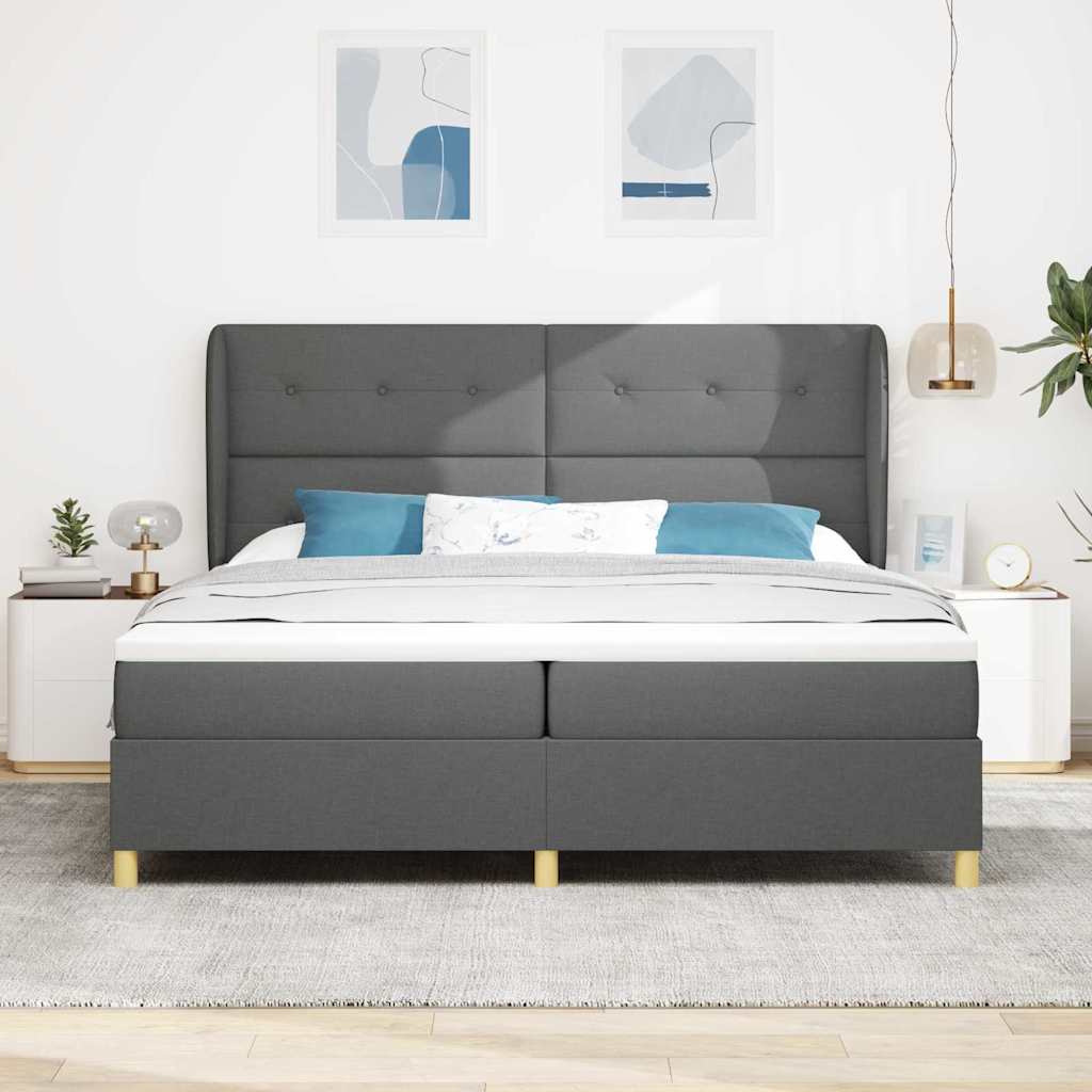 Boxspringbed met hoofdeinde Donkergrijs 200 x 200 cm Stof
