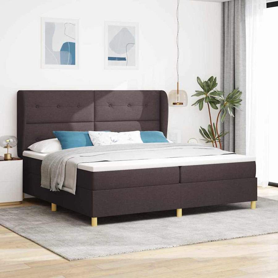 Boxspringbed met hoofdeinde Donkerbruin 200 x 200 cm Stof