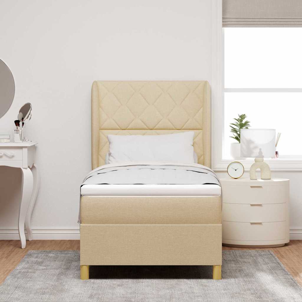 Boxspringbed met hoofdeinde Crème 190 x 90 cm Stof