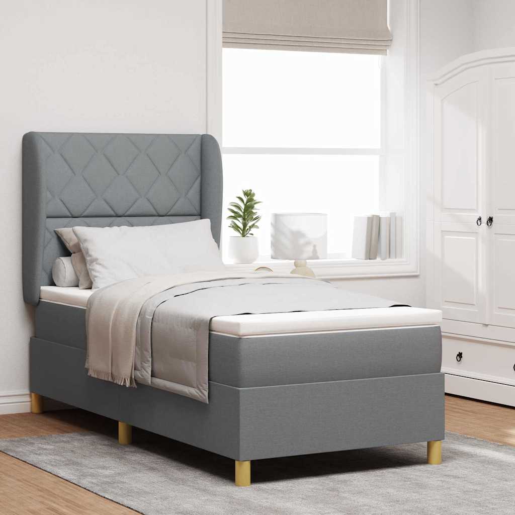 Boxspringbed met hoofdeinde Lichtgrijs 200 x 90 cm Stof
