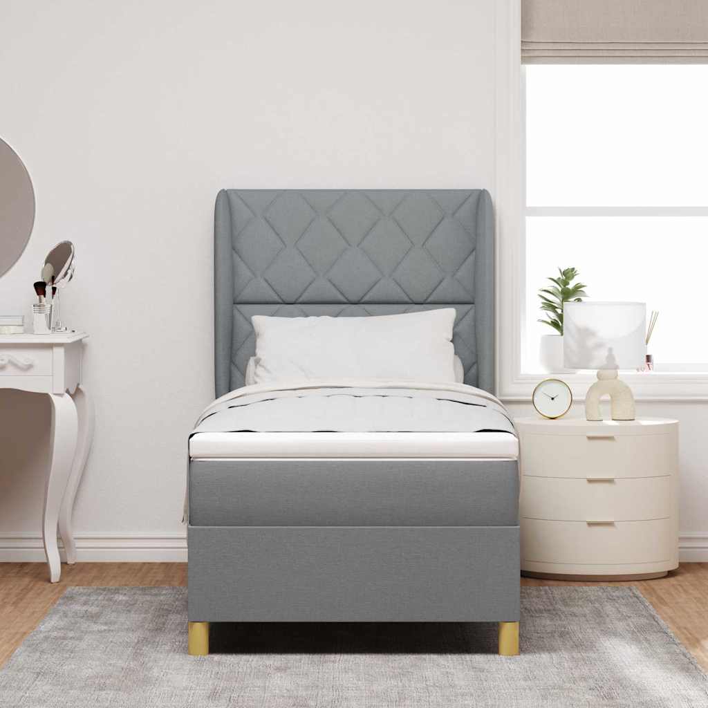 Boxspringbed met hoofdeinde Lichtgrijs 200 x 90 cm Stof