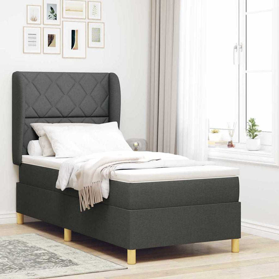 Boxspringbed met hoofdeinde Donkergrijs 200 x 90 cm Stof