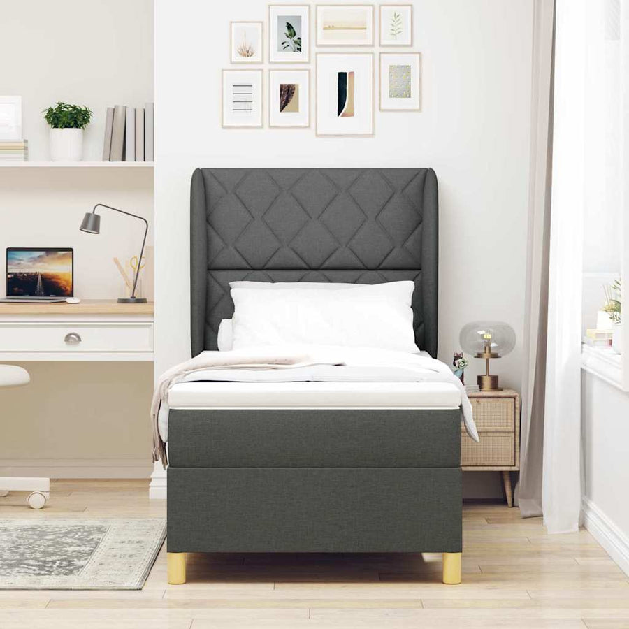 Boxspringbed met hoofdeinde Donkergrijs 200 x 90 cm Stof