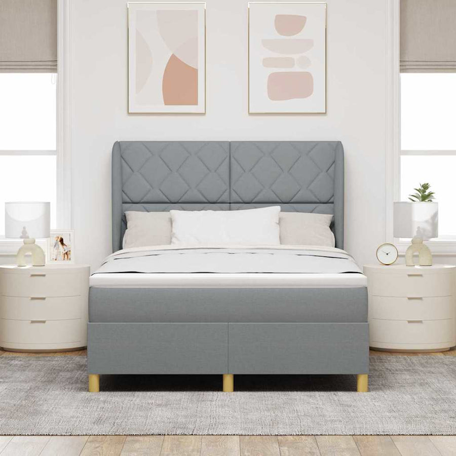 Boxspringbed met hoofdeinde Lichtgrijs 190 x 140 cm Stof