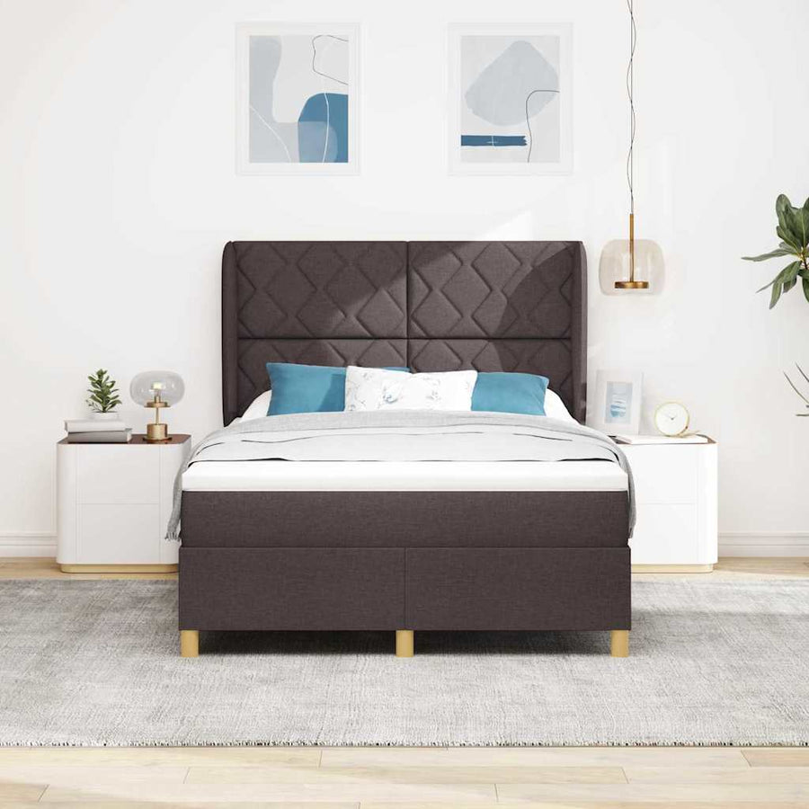 Boxspringbed met hoofdeinde Donkerbruin 190 x 140 cm Stof