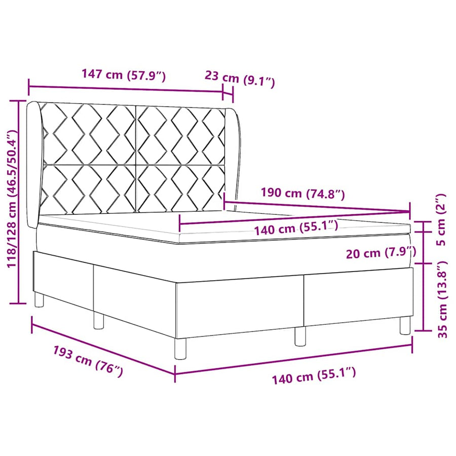 Boxspringbed met hoofdeinde Donkerbruin 190 x 140 cm Stof