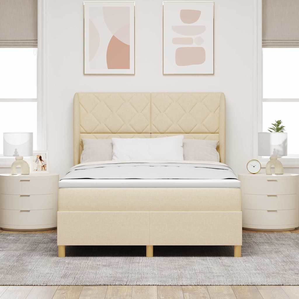 Boxspringbed met hoofdeinde Crème 190 x 140 cm Stof