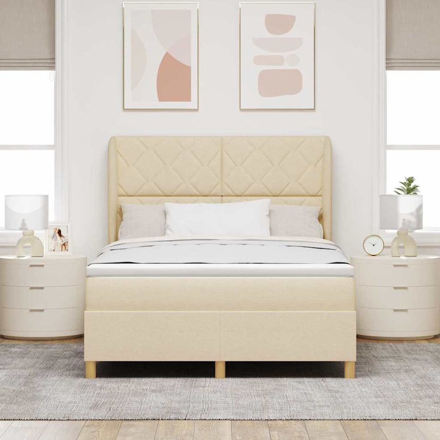 Boxspringbed met hoofdeinde Crème 190 x 140 cm Stof