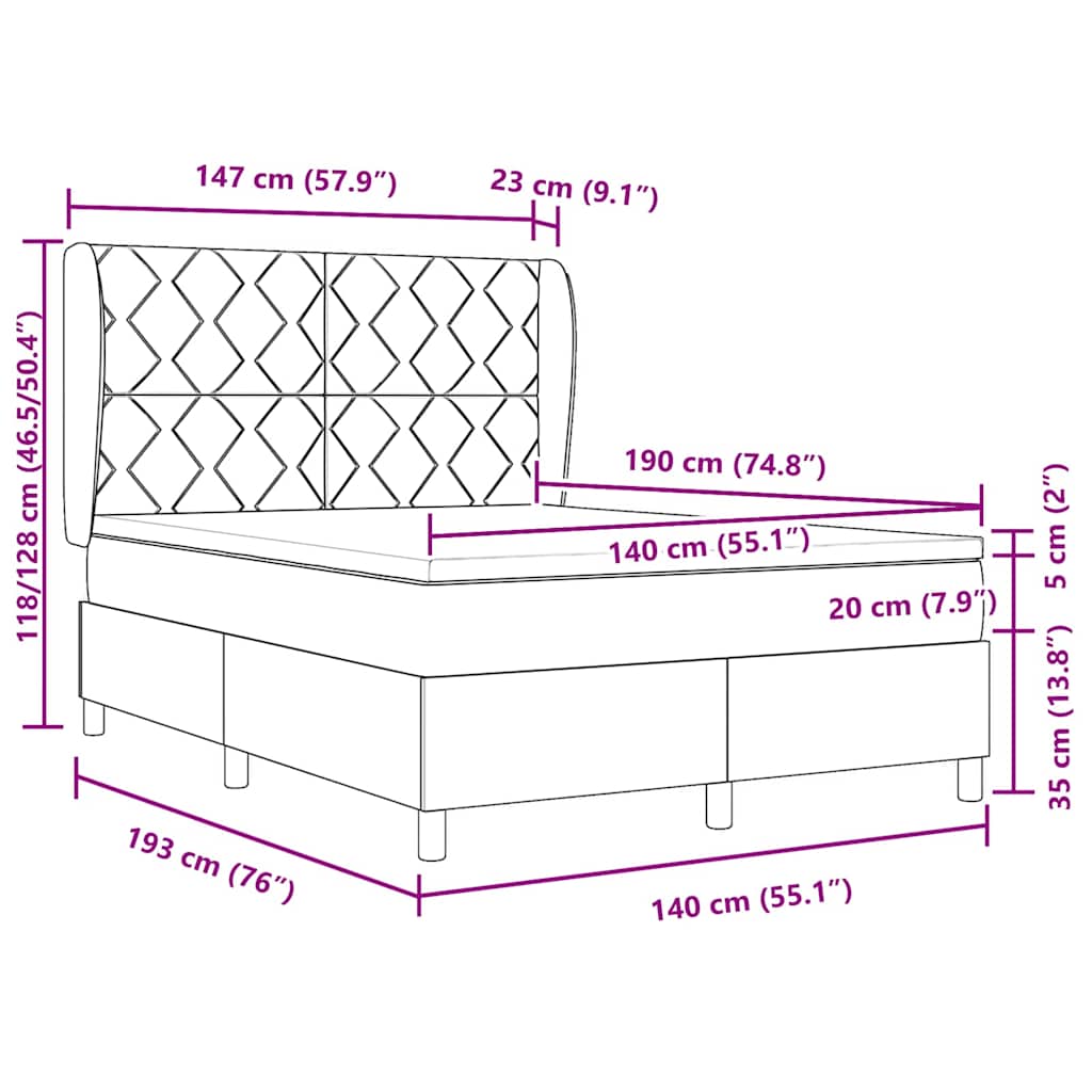 Boxspringbed met hoofdeinde Blauw 190 x 140 cm Stof