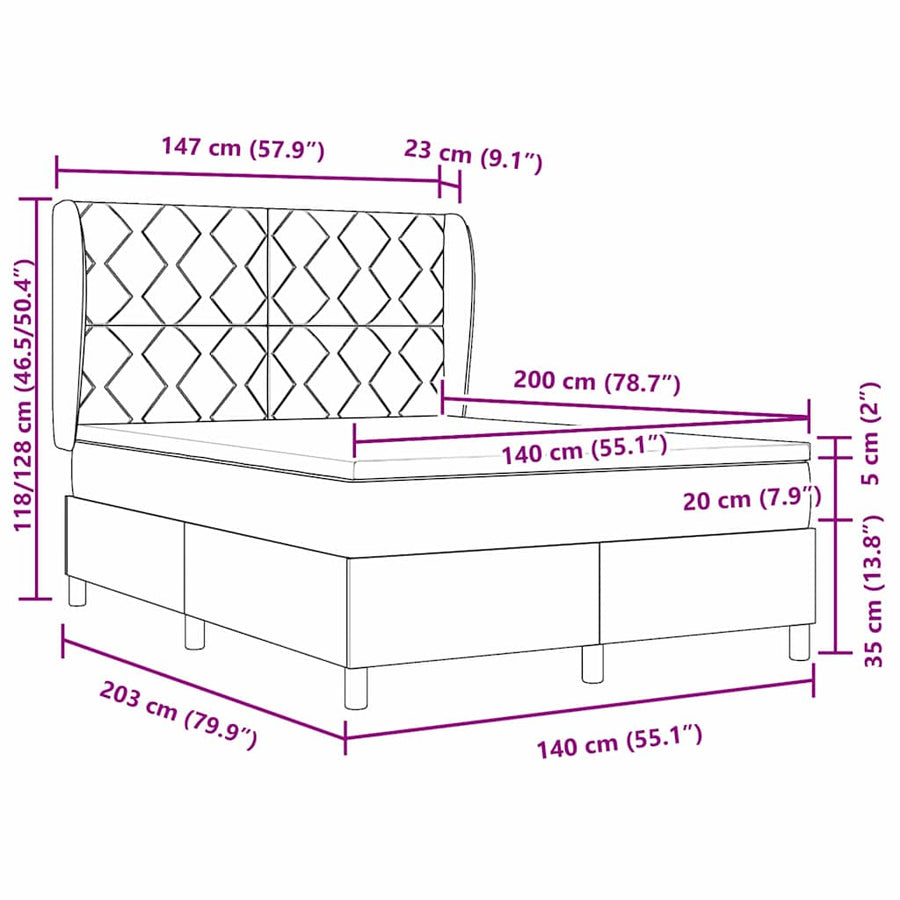 Boxspringbed met hoofdeinde Zwart 200 x 140 cm Stof