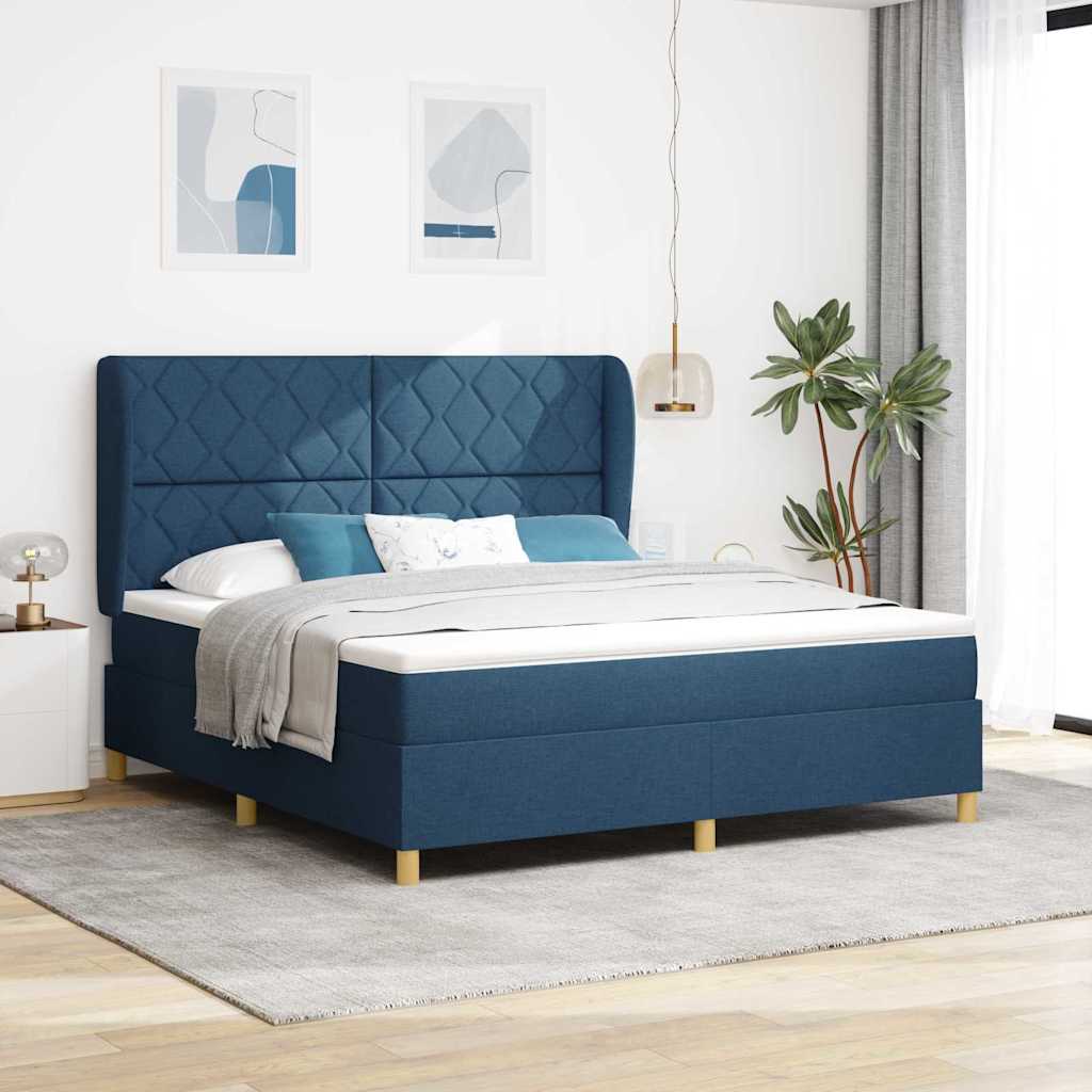Boxspringbed met kussen met hoofdeinde Blauw 200 x 180 cm Stof
