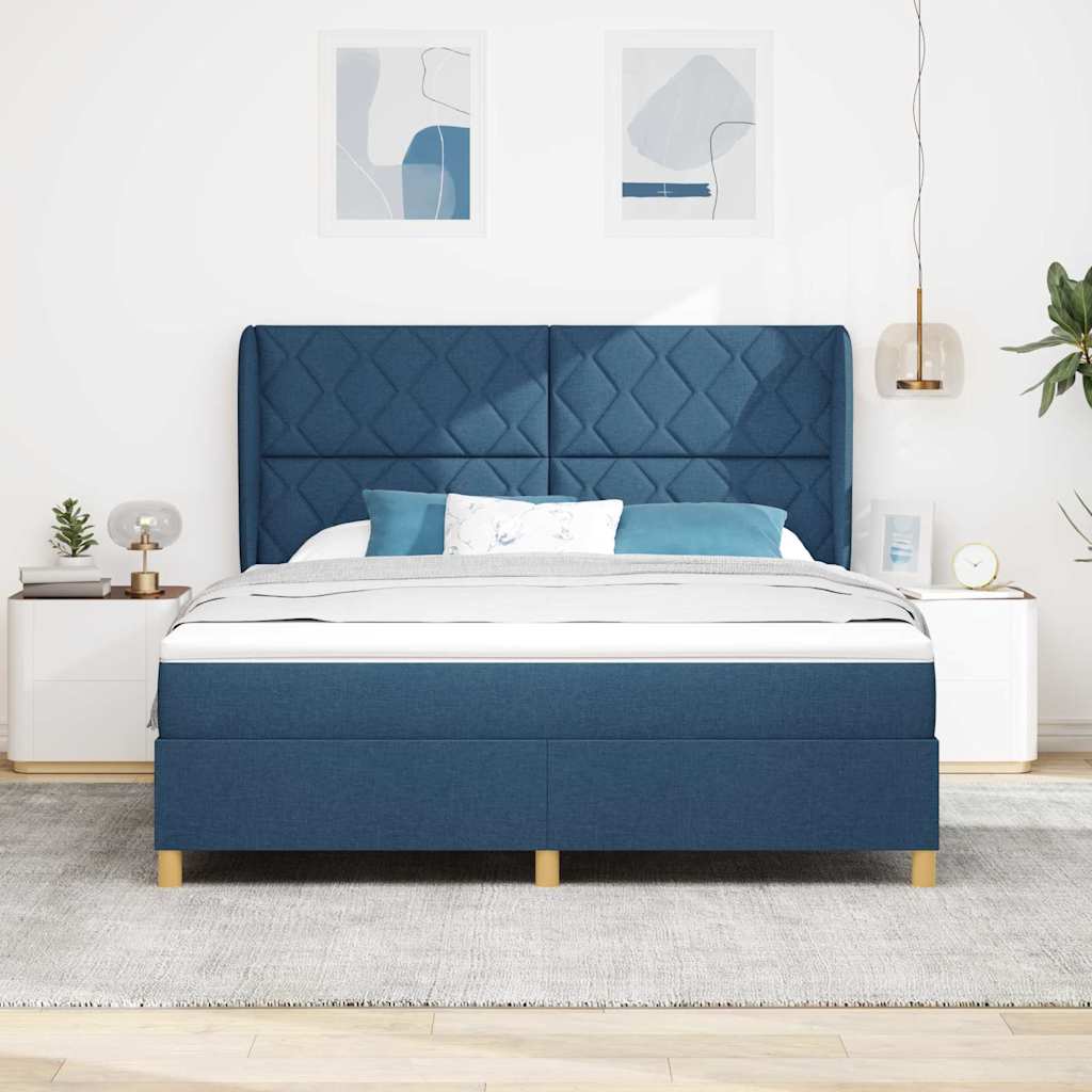 Boxspringbed met kussen met hoofdeinde Blauw 200 x 180 cm Stof