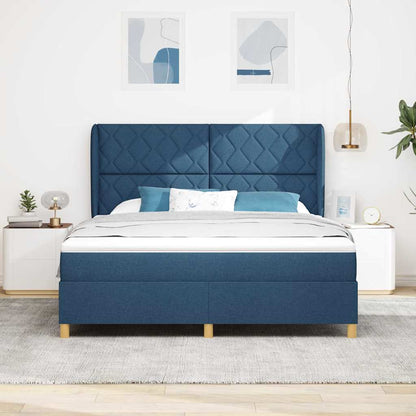 Boxspringbed met kussen met hoofdeinde Blauw 200 x 180 cm Stof