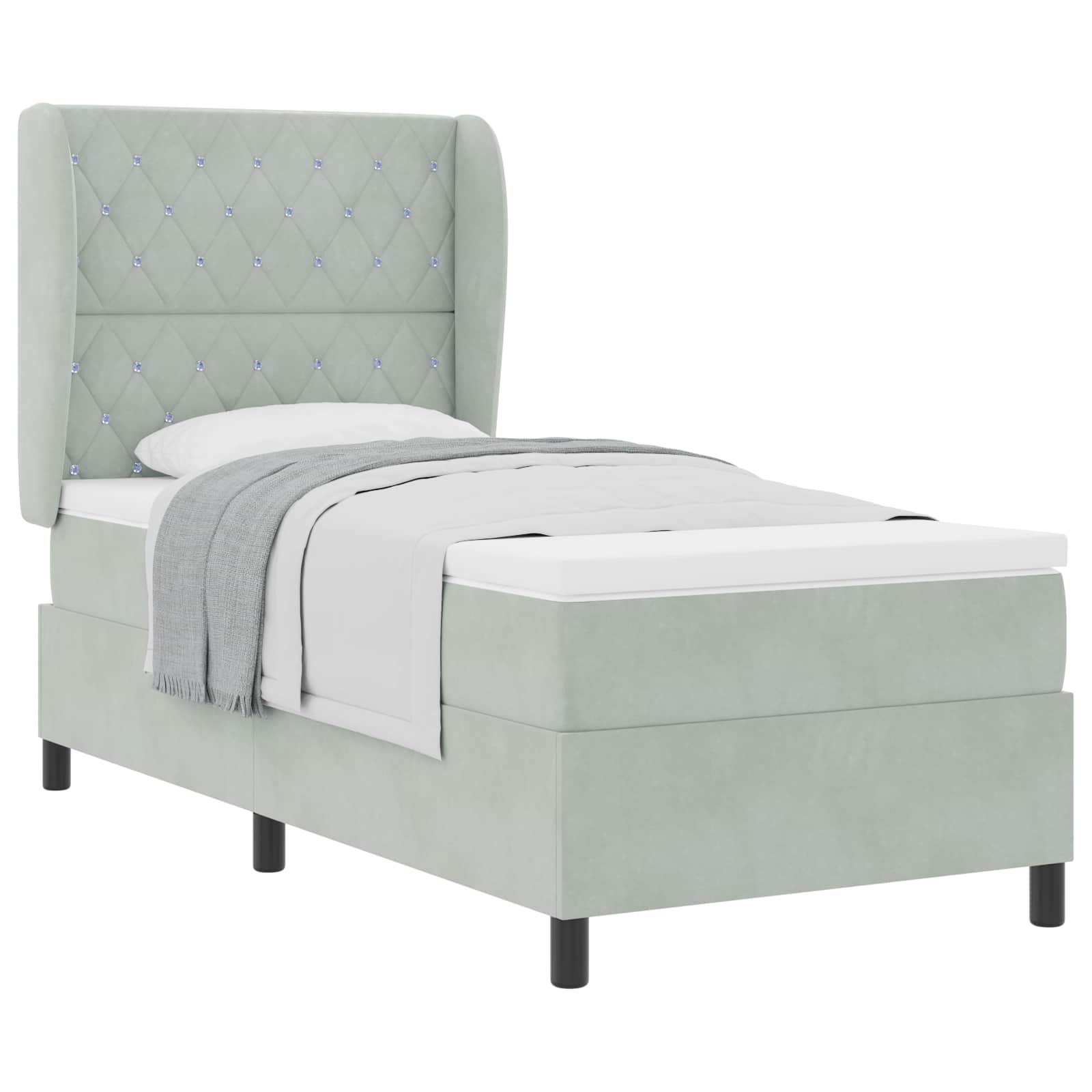 Boxspringbed met matras Lichtgrijs 190 x 90 cm Fluweel