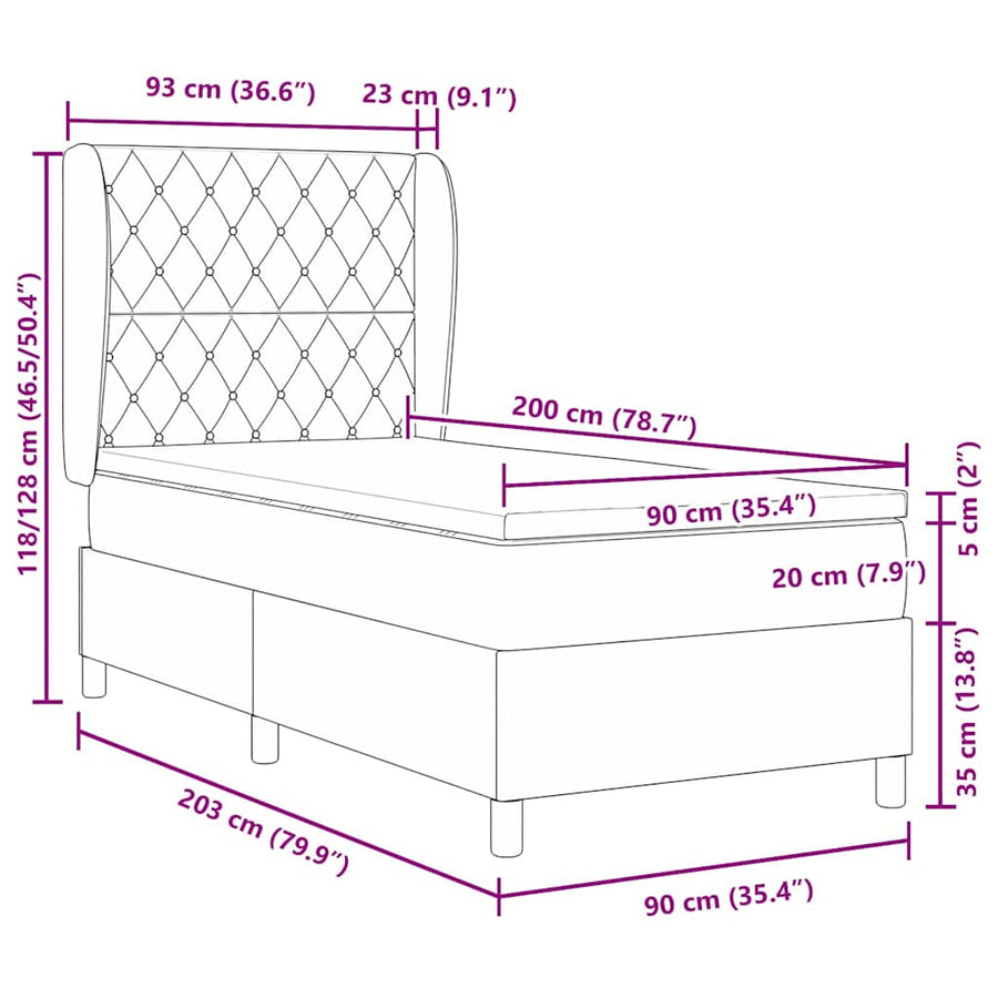 Boxspringbed met matras Lichtgrijs 200 x 90 cm Fluweel