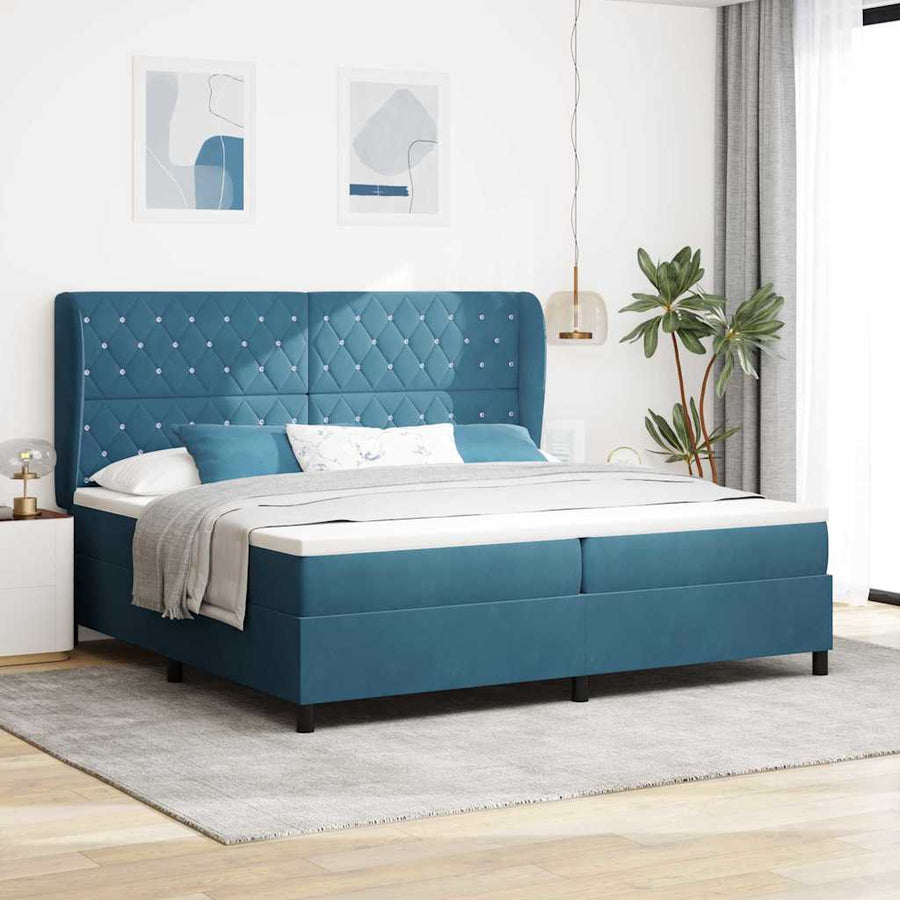 Boxspringbed met matras Donkerblauw 200 x 200 cm Fluweel