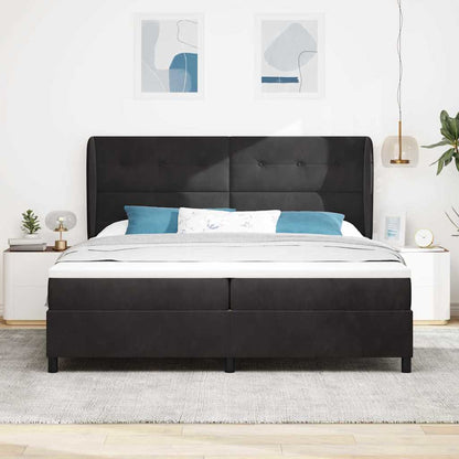 Boxspringbed Met Matras Polyester Zwart 200 x 200 cm Knopgecontracteerd