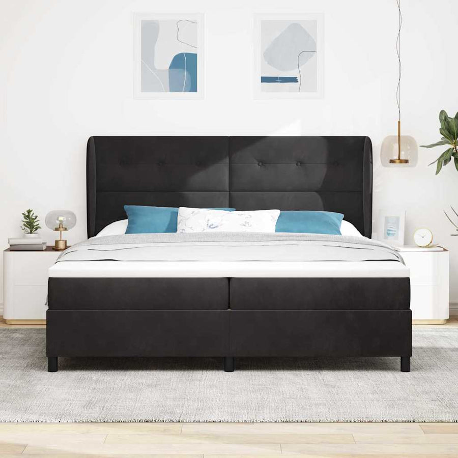Boxspringbed Met Matras Polyester Zwart 200 x 200 cm Knopgecontracteerd