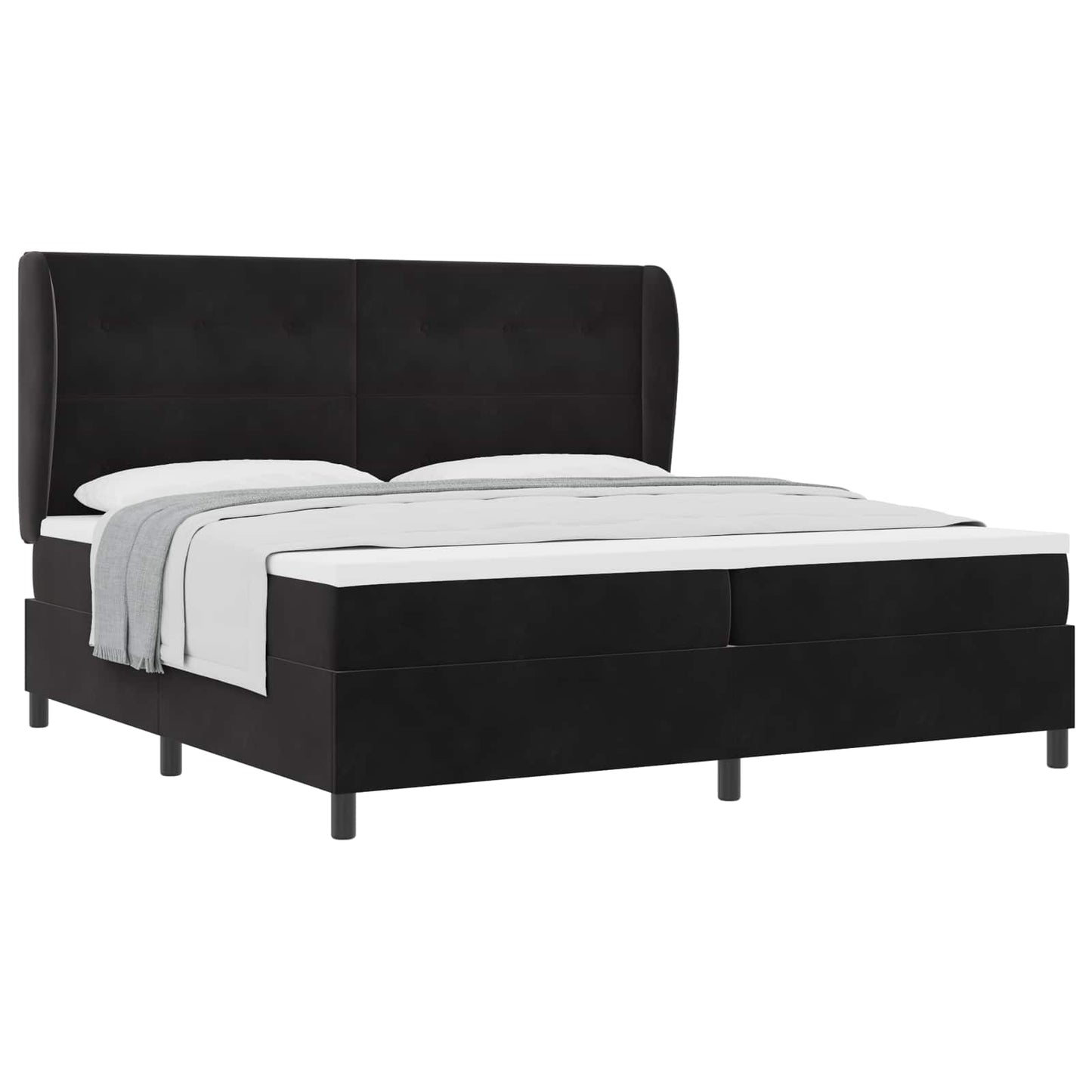 Boxspringbed Met Matras Polyester Zwart 200 x 200 cm Knopgecontracteerd