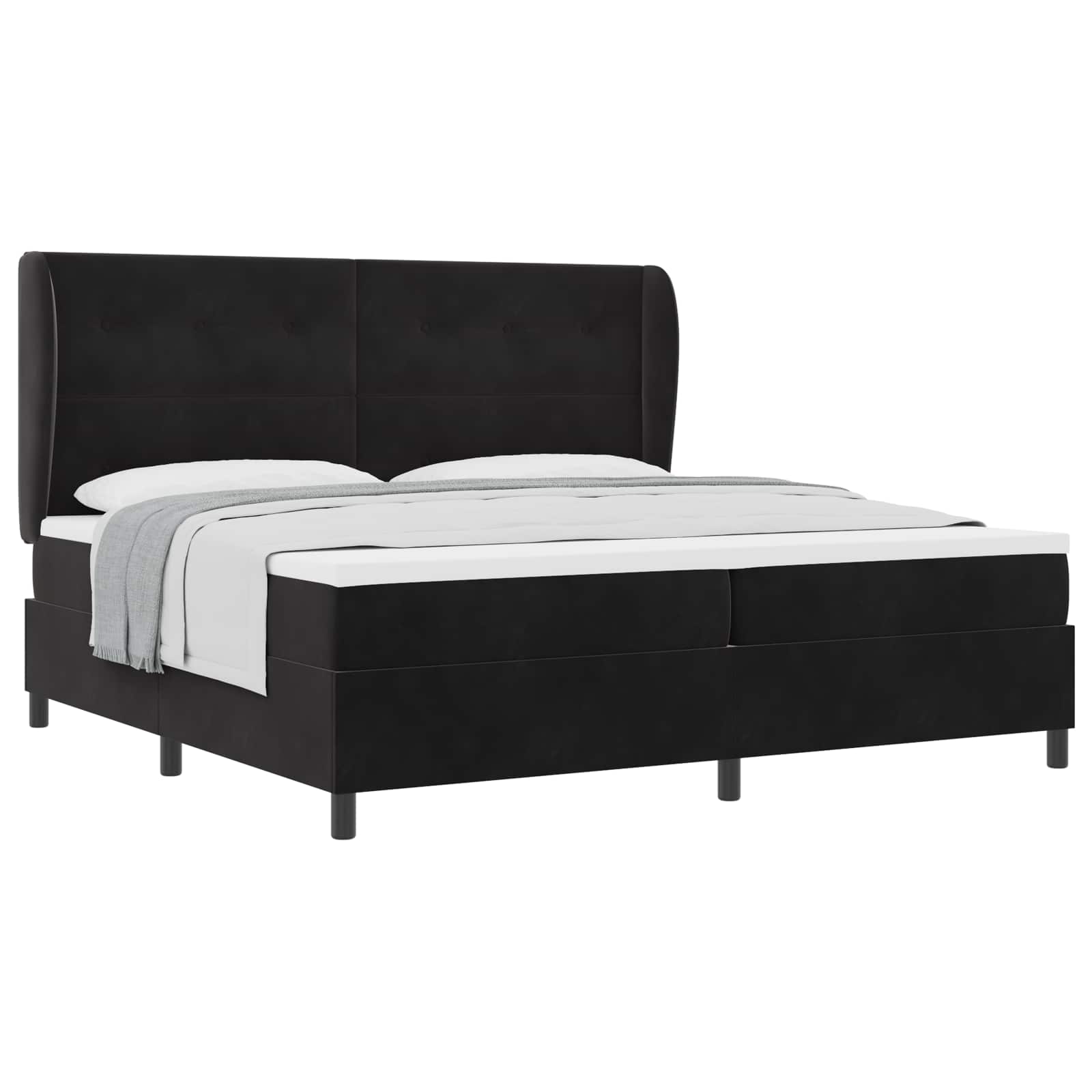 Boxspringbed Met Matras Polyester Zwart 200 x 200 cm Knopgecontracteerd