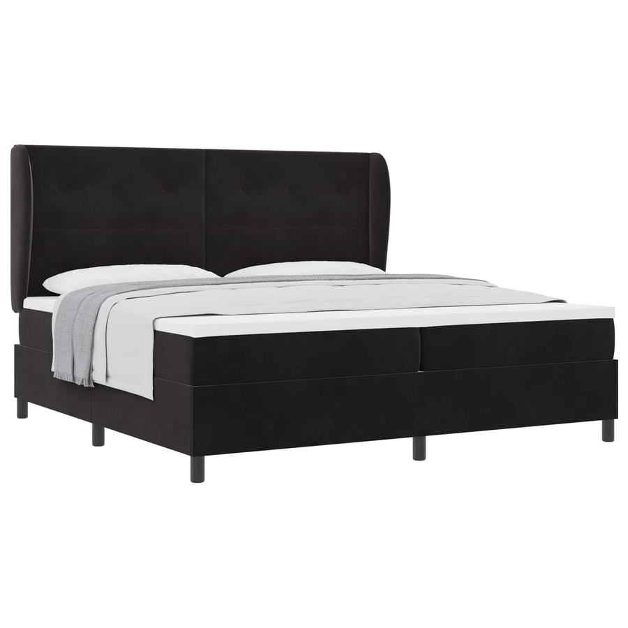 Boxspringbed Met Matras Polyester Zwart 200 x 200 cm Knopgecontracteerd