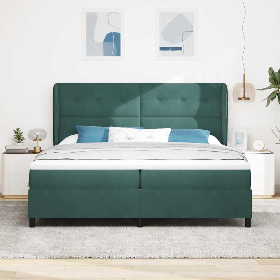 Boxspringbed met hoofdeinde Donkergroen 200 x 200 cm Fluweel