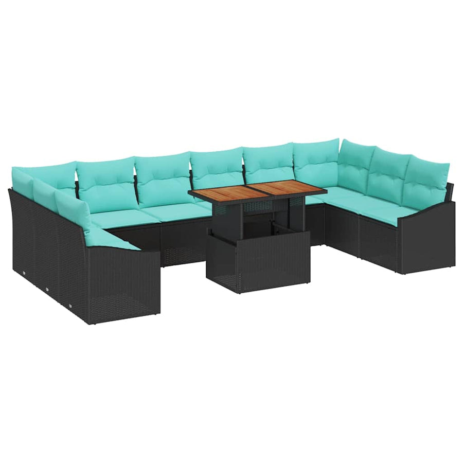Tuin Eetset met kussen 11 pcs Zwart en Blauwgroen
