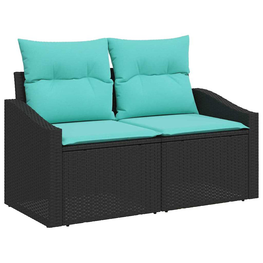Tuin Eetset met kussen 11 pcs Zwart en Blauwgroen