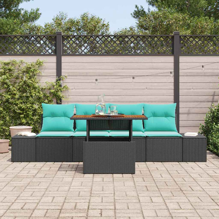 Tuin Eetset met kussen 5 pcs Zwart en Blauwgroen