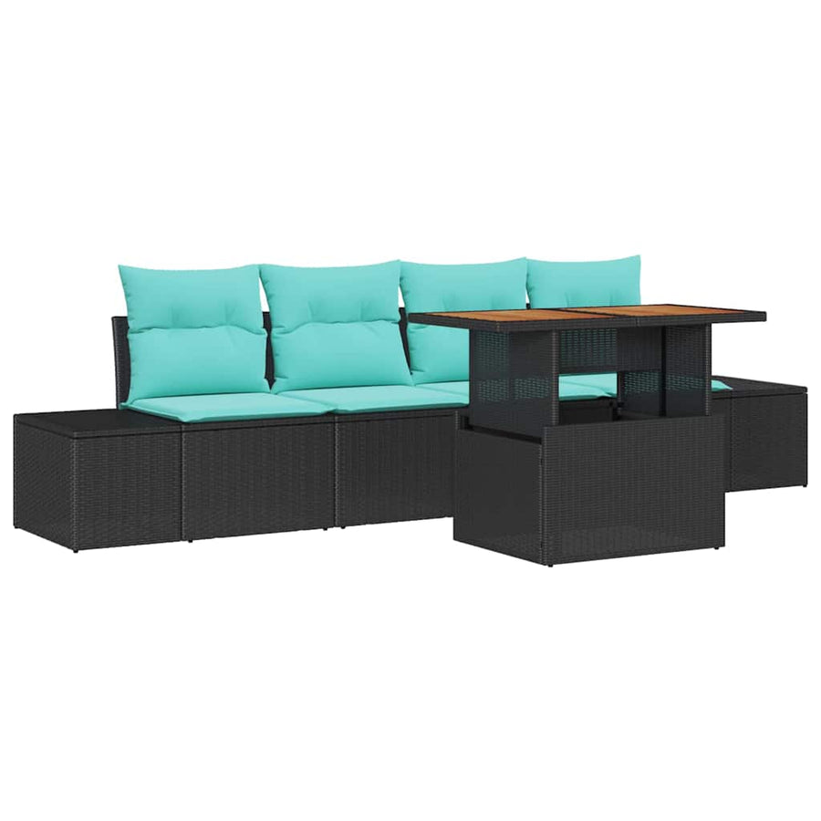 Tuin Eetset met kussen 5 pcs Zwart en Blauwgroen