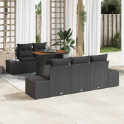 Tuin eetset 6-delig poly rattan acaciahout zwart bruin