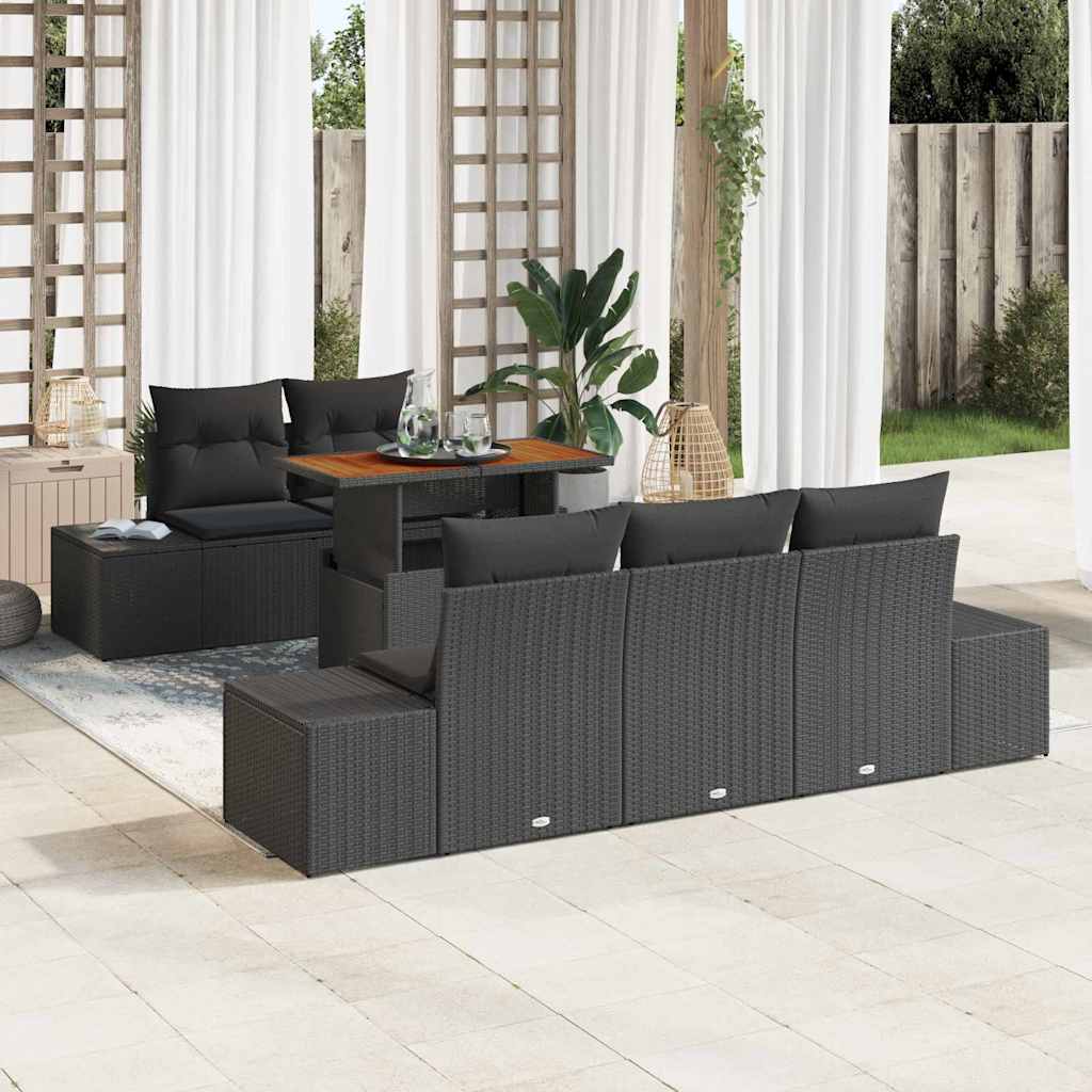 Tuin Eetset met kussen 6 pcs Zwart en Bruin