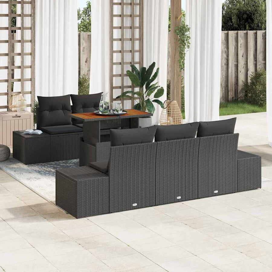 Tuin Eetset met kussen 6 pcs Zwart en Bruin