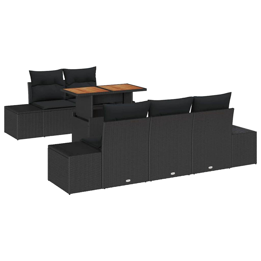 Tuin Eetset met kussen 6 pcs Zwart en Bruin
