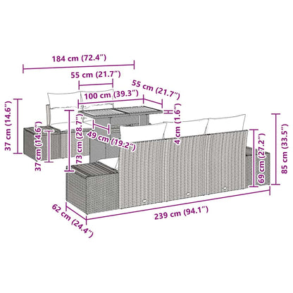 Tuin Eetset met kussen 6 pcs Zwart en Bruin