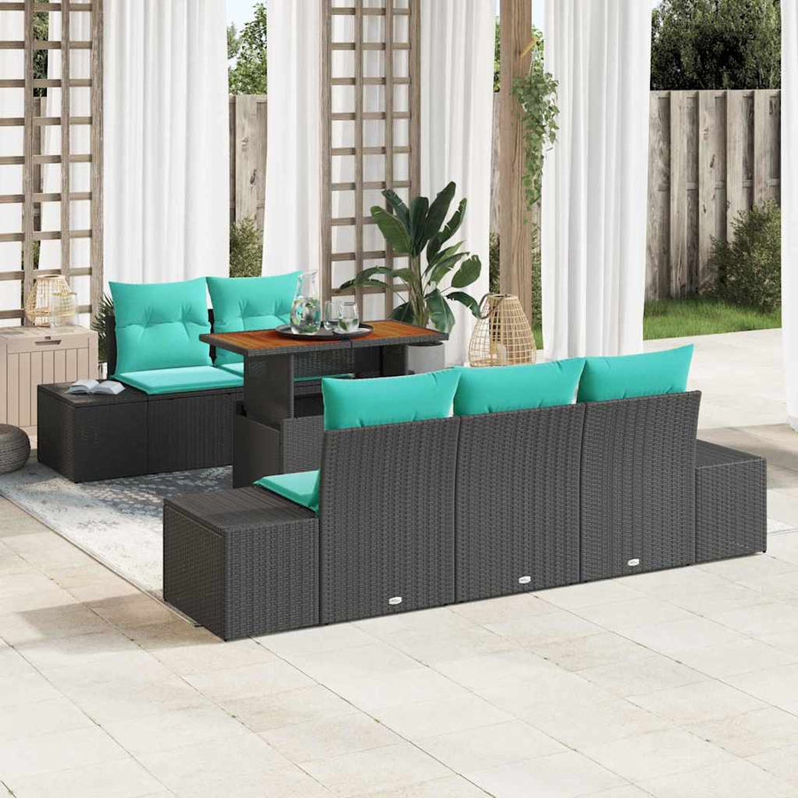 Tuin Eetset 6 st 5-Aantal zitplaatsen Zwart en Blauwgroen