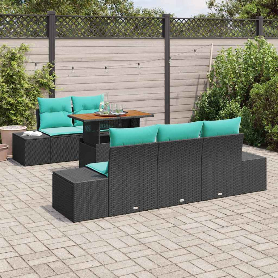 Tuin Eetset 6 st 5-Aantal zitplaatsen Zwart en Blauwgroen