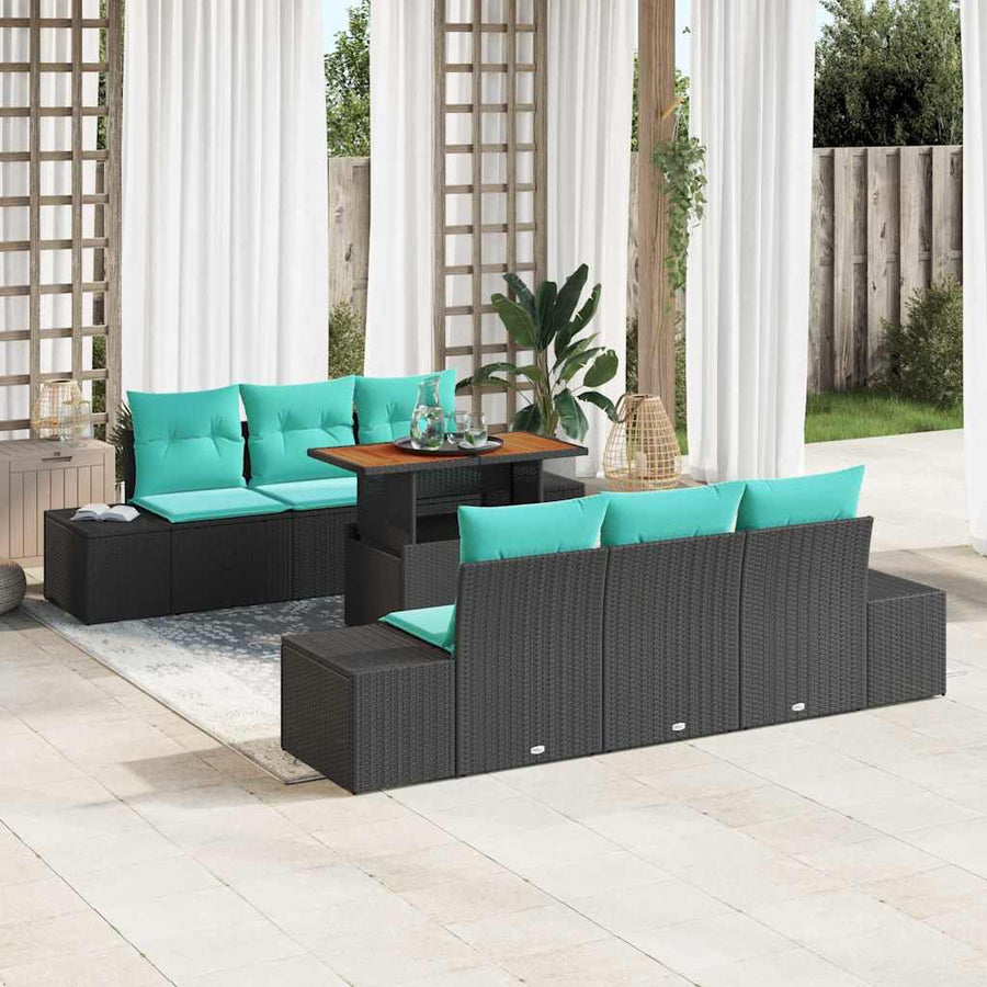 Tuin Eetset 7 st 6-Aantal zitplaatsen Zwart en Blauwgroen