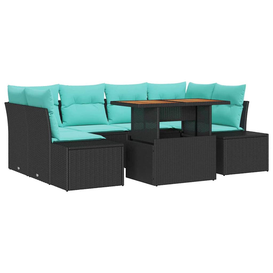 Tuin Eetset met kussen 7 pcs Zwart en Blauwgroen