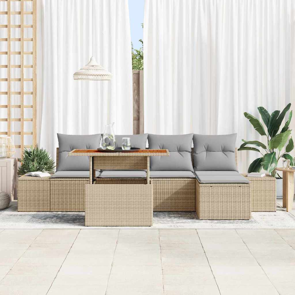 Tuin Eetset met kussen 6 pcs Beige en Grijs