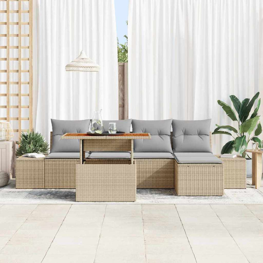 Tuin Eetset met kussen 6 pcs Beige en Grijs