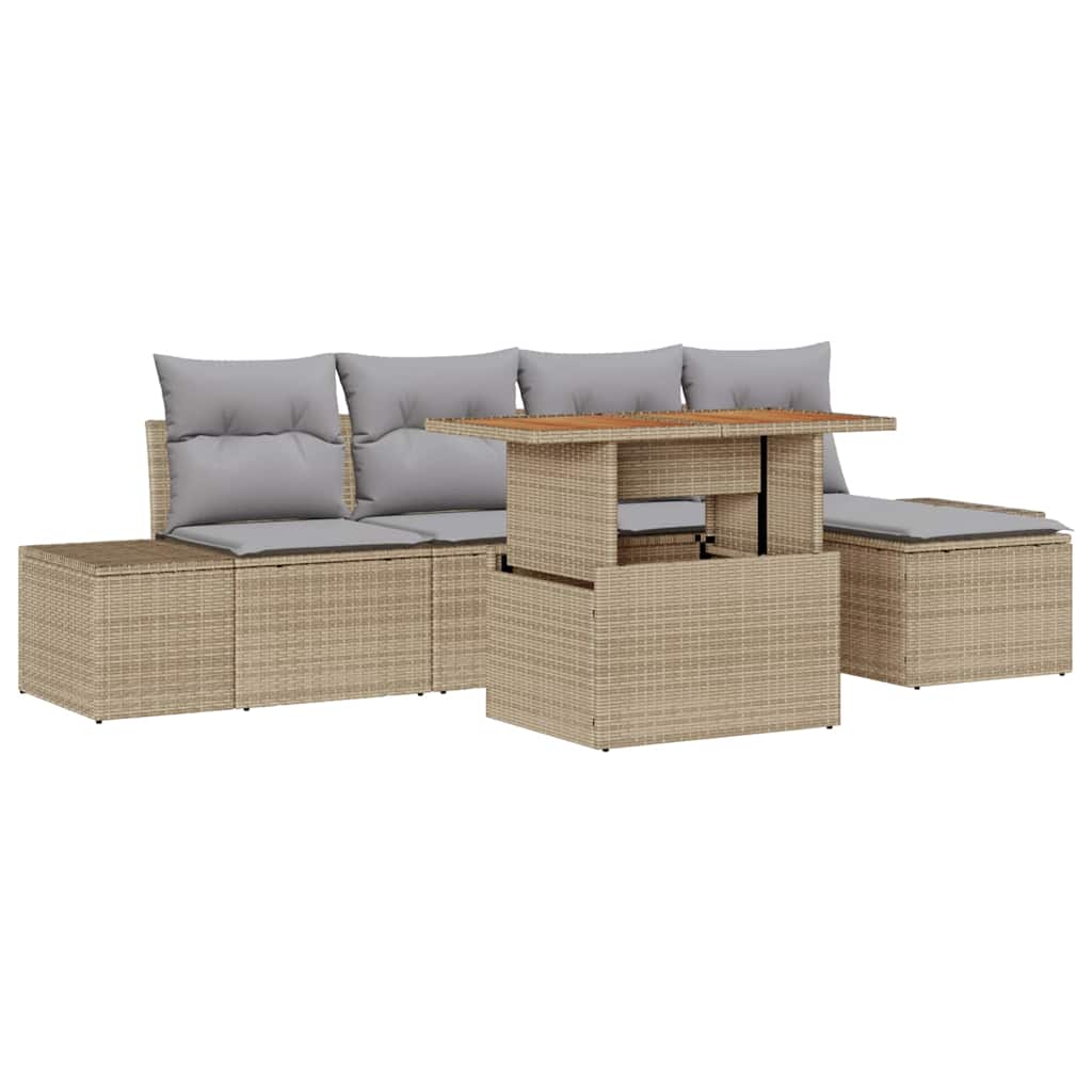 Tuin Eetset met kussen 6 pcs Beige en Grijs