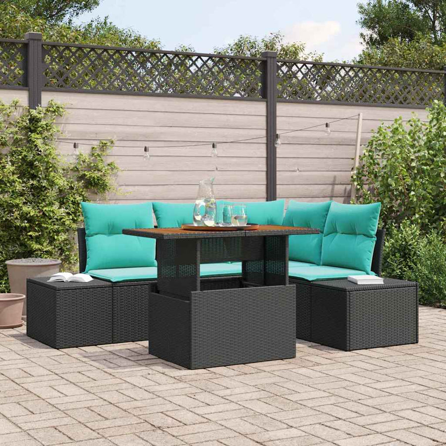 Tuin Eetset met kussen 5 pcs Zwart en Blauwgroen